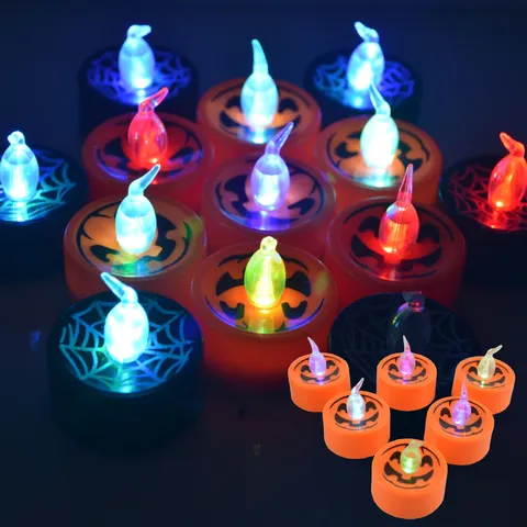 Halloween LED Elektronisches Kerzenlicht Rund Kürbis Gesicht Spinnennetz Muster Kunststoff Simulation Kerzenlampe Party Deko