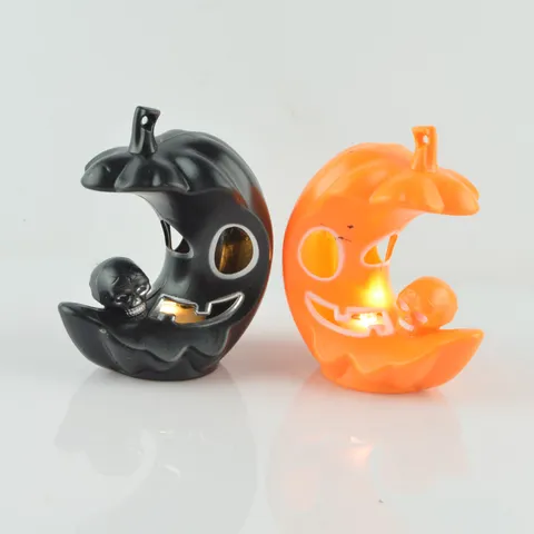 Halloween Citrouille Lune Bougie Led Plastique Ajouré Crâne Électronique Lumineux Décoration Lampe pour Maison Fête Décor
