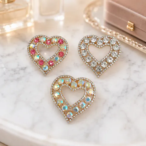 Hollow Heart Shape Alloy Rhinestone DIY Jewelry Making Accessories For Shoe Charms Phone Case Decor Sparkling Luxury