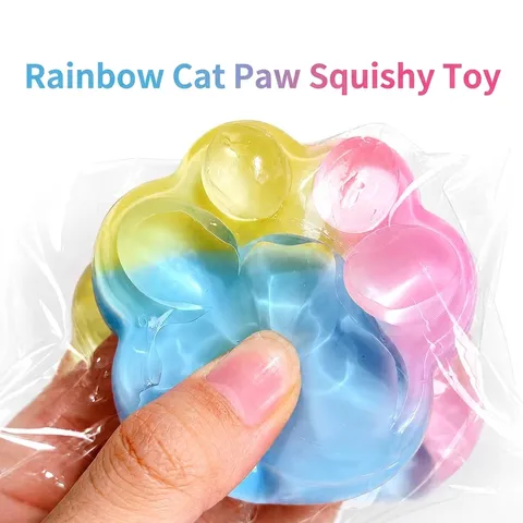 Jouet Squishy Patte de Chat Arc-en-ciel TPR Translucide Jouet Anti-stress Mignon Animal Jouet à Presser pour Enfants Adultes Bureau Maison