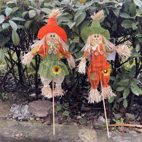Muñeca de Espantapájaros de Pie de Halloween Adornos Muñeca de Tela de Paja Rústica Para Centro Comercial Bar Fiesta Decoración de Escena Accesorios