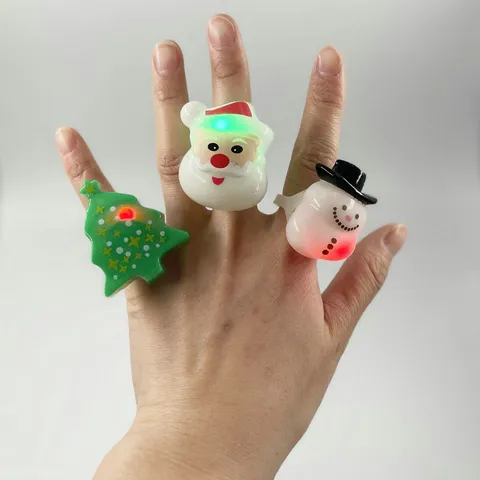 Christmas LED Flashing Rings Cartoon Santa Snowman Christmas Tree Light Up Plastic Toy Rings For Kids Party Gifts