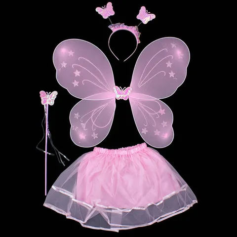 Set Costume Ali da Fata Farfalla per Bambini per Festa in Maschera di Halloween Gonna Tutù in Garza Cerchietto Bacchetta Accessori Cosplay