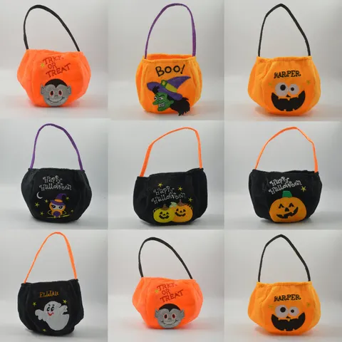 Halloween Candy Bags Embroidered Pumpkin Ghost Witch Vampire Character Tote Goodie Bags For Trick Or Treat Party Favors Gift Bags Kids