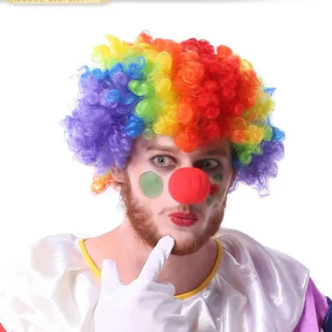 Multicolor Clown Explosion Afro Wig And Red Sponge Nose Set For Halloween Masquerade Party Costume Cosplay Accessories