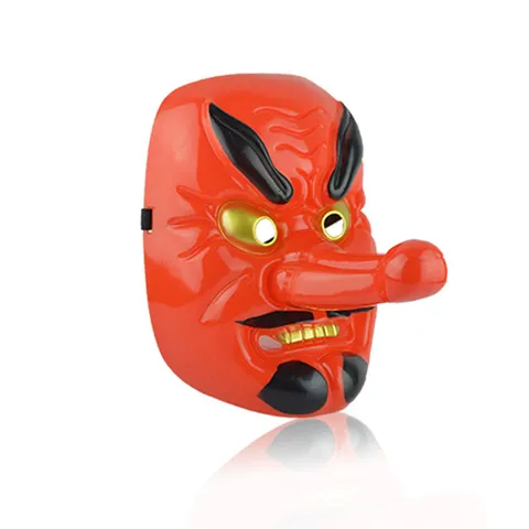 Máscara de Guerrero Japonés Noh Kabuki Tradicional Plástico Rojo Nariz Larga Tengu Máscara para Halloween Cosplay Fiesta Accesorio