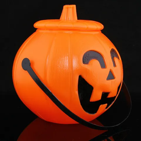 Halloween Pumpkin Candy Jar With Lid Portable Pumpkin Bucket Smile Face Pattern Lantern Prop For KTV Bar Party Decor
