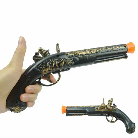 Retro Pirate Toy Pistol Costume Props Embossed Plastic Flintlock Model With Orange Tip For Halloween Dress Up Stage Performance