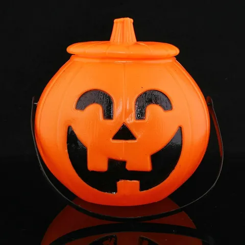 Halloween Pumpkin Candy Jar With Lid Portable Pumpkin Bucket Smile Face Pattern Lantern Prop For KTV Bar Party Decor