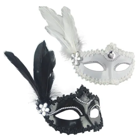Venezianische Maskenball Feder Maske Damen Elegant Spitze Strass Prinzessin Augenmaske Halloween Karneval Party Kostüm Zubehör