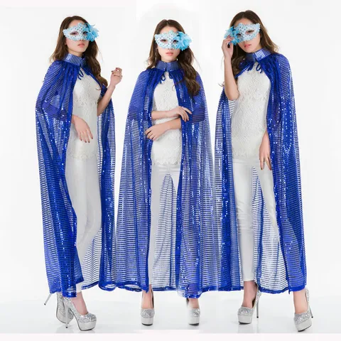 Cape à Paillettes d'Halloween Cape Scintillante pour Fête Masquée Sorcier Sorcière Costume de Cosplay Cape à Paillettes Brillante pour Performance sur Scène Carnaval Unisexe Festival Cape
