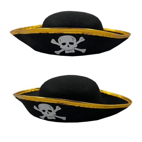 Kids Adults Pirate Captain Hat Tricorne Pirate Costume Hat Skull Crossbones Party Hat Halloween Party Performance Props