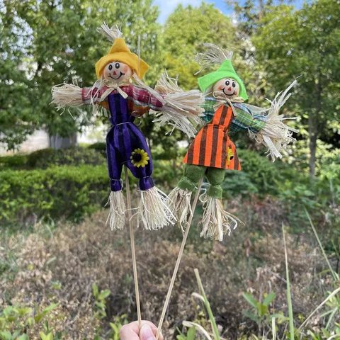 Halloween Scarecrow Doll Decoration Straw Witch Ornament For Flower Bouquet DIY Party Accessories Cartoon Scarecrow Plant Stakes