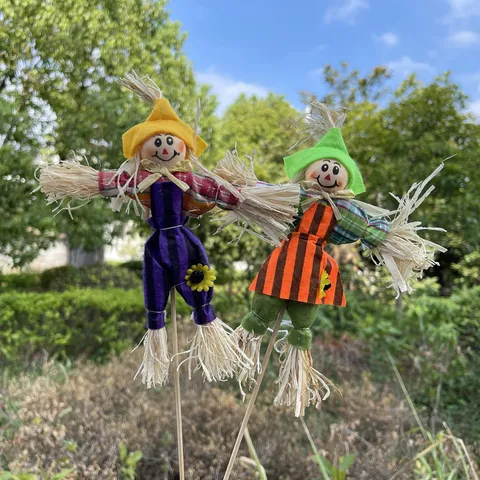 Halloween Scarecrow Doll Decoration Straw Witch Ornament For Flower Bouquet DIY Party Accessories Cartoon Scarecrow Plant Stakes