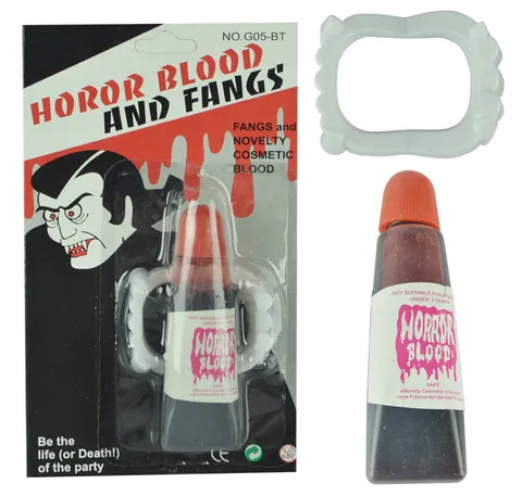 Halloween Artificial Blood And Vampire Fangs Set Scary Prank Toy Costume Props Makeup Accessories For Party