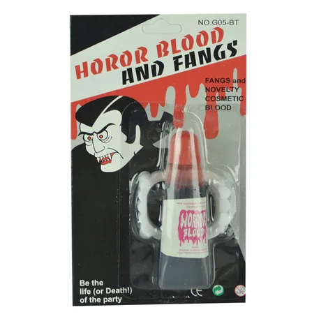 Halloween Artificial Blood And Vampire Fangs Set Scary Prank Toy Costume Props Makeup Accessories For Party