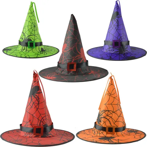 Chapeau de Sorcière Lumineux LED Accessoires de Costume de Fête d'Halloween Imprimé Toile d'Araignée Enfants Adultes Festival Coiffe Décorative