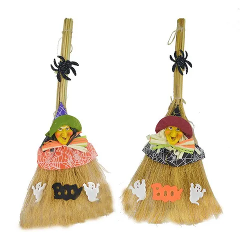 Halloween Witch Broom Party Decoration Prop Plastic Straw Wizard Broomstick Festival Party Decorative Supplies