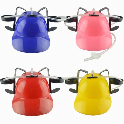 Casque De Boisson Nouveauté Chapeau De Bière Avec Double Porte-Canettes Paille En Plastique Drôle De Casquette De Fête Pour Fête D'Anniversaire