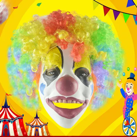 Halloween Party Funny Prank Clown Mask And Colorful Afro Wig Costume Party Accessories Cosplay Performance Props