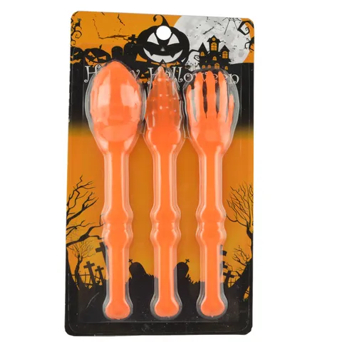 Halloween Plastic Skeleton Hand Bone Tableware Fork Knife Spoon Spooky Party Dining Decoration