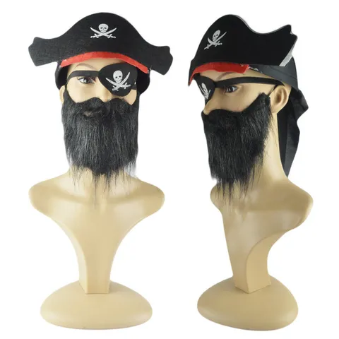Halloween Pirate Costume Accessories Pirate Hat Beard Eyepatch Hook Dagger Props Party Dress Up Party Supplies