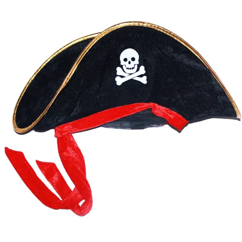 Halloween Pirate Hat Velvet Black Gold Trim Red Ribbon Skull Costume Prop Party Cosplay Hat For Adults Unisex Performance
