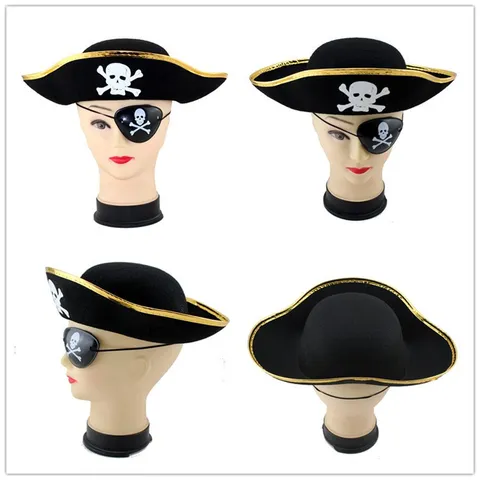 Halloween Pirate Hat Velvet Skull Print Pirate Costume Hat Gold Silver Trim Party Cosplay Dress Up Accessories