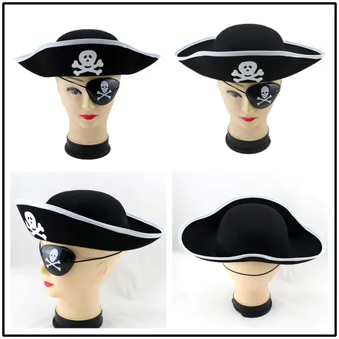 Halloween Pirate Hat Velvet Skull Print Pirate Costume Hat Gold Silver Trim Party Cosplay Dress Up Accessories