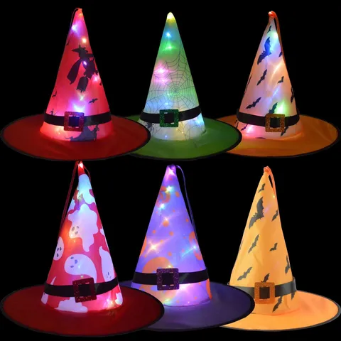 Halloween LED Glowing Witch Hat Party Decor Festival Wizard Costume Props
