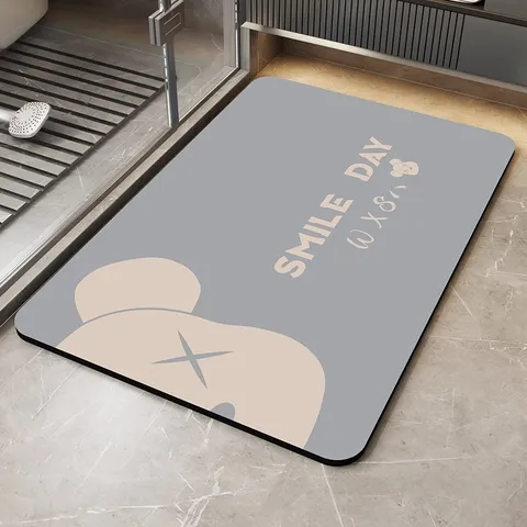 Alfombrilla de Baño de Tierra de Diatomeas de Oso de Dibujos Animados Absorbente De Secado Rápido Antideslizante para Baño