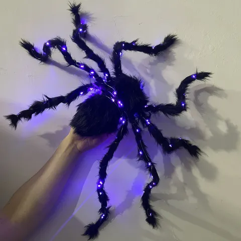 Halloween Gruselig Leuchtende Schwarze Plüsch Spinne Requisiten Leuchtende RiesenSpinne Spukhaus Escape Room Deko Requisiten