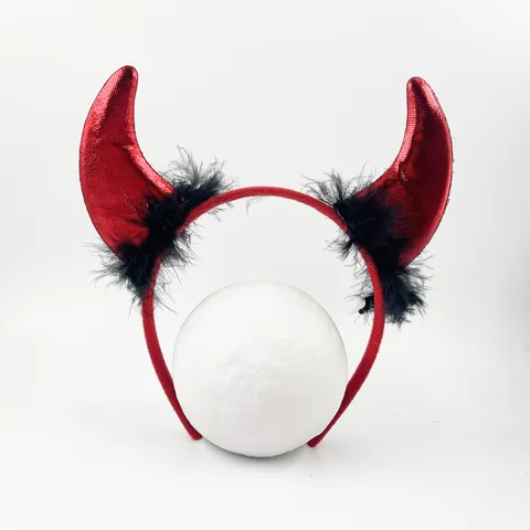 Halloween Devil Horn Headband Red Black Glitter Feather Evil Horn Hair Hoop For Cosplay Party Costume Accessories