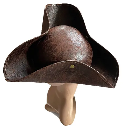 Vintage PU Leather Tricorn Pirate Hat With Metal Studs Skull Eye Patch Costume Prop For Halloween Party Masquerade