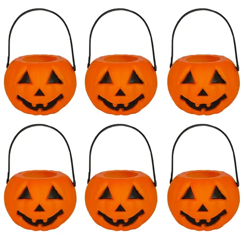Seau à Citrouille d'Halloween en Plastique Contenant à Bonbons Jack-O-Lantern Un Bonbon ou Un Sort Support Portable Décoration de Fête pour Enfants