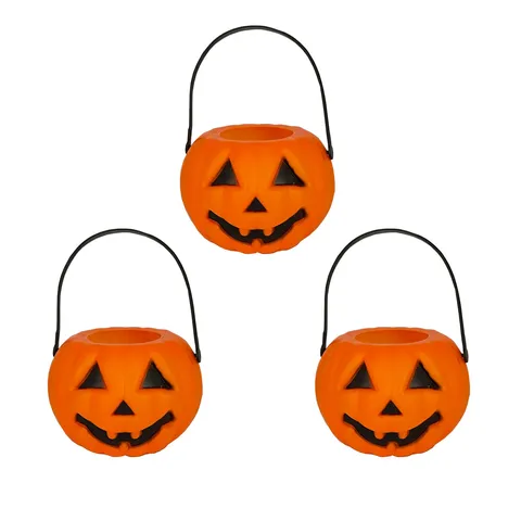 Seau à Citrouille d'Halloween en Plastique Contenant à Bonbons Jack-O-Lantern Un Bonbon ou Un Sort Support Portable Décoration de Fête pour Enfants