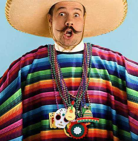 Adult Mexican Striped Cloak And Colorful Straw Hat Halloween Cosplay Costume Traditional Party Poncho Outfit