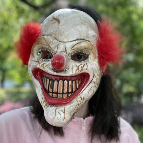 Halloween Horror Clown Mask Creepy Cosplay Costume Party Props Red Hair Vintage Scary Full Face Mask