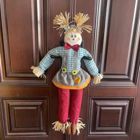 Halloween Fete des Recoltes Poupee Epouvantail Debout Garcon Et Fille Decoration Peluche Tissu Decor de Cour d'Automne Accessoires de Fete