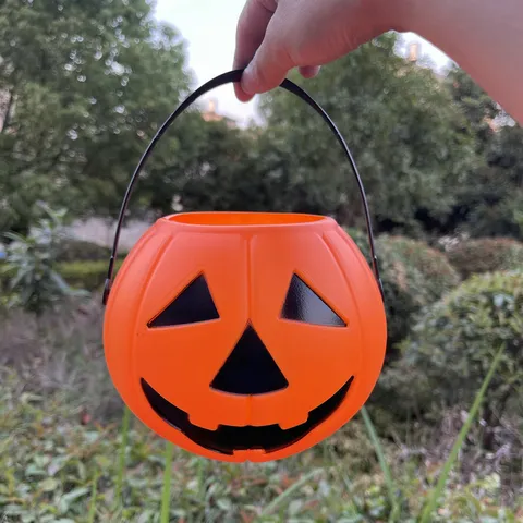 Halloween Pumpkin Lantern Candy Bucket Plastic Jack O Lantern Portable Party Decoration Prop Event Supply