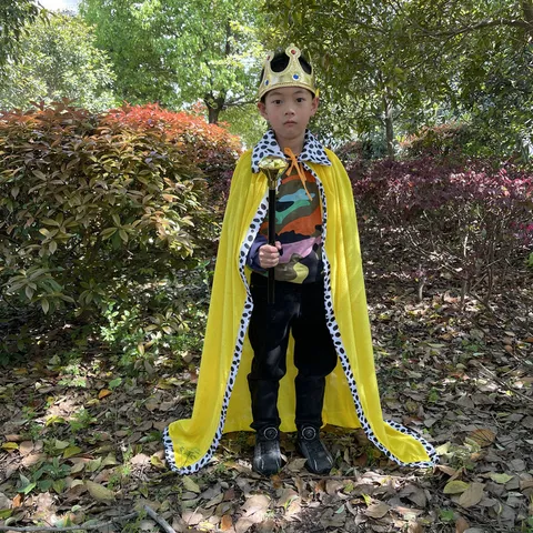 Halloween Kids King Cloak Prince Costume Velvet Robe Spotted Trim Carnival Birthday Party Role Play Performance Props