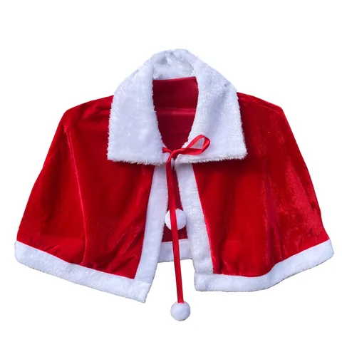 Weihnachten Rotes Samt Cape Umhang Mit Weißem Kunstpelzbesatz Pompons Schal Für Kinder Erwachsene Party Cosplay Kostüm Zubehör