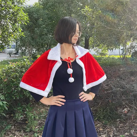 Weihnachten Rotes Samt Cape Umhang Mit Weißem Kunstpelzbesatz Pompons Schal Für Kinder Erwachsene Party Cosplay Kostüm Zubehör