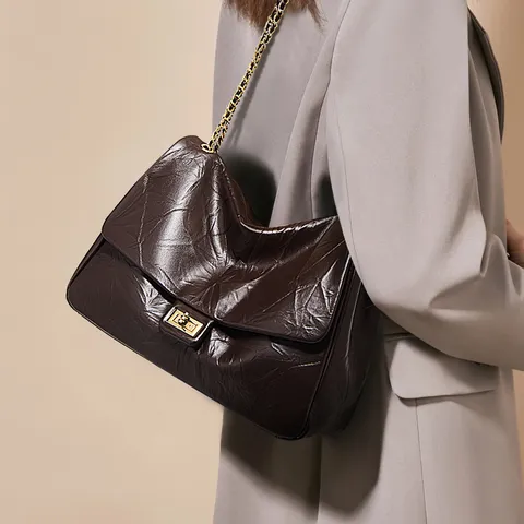Borsa a Tracolla da Donna in Pelle Trapuntata Vintage Casual Tote con Catena