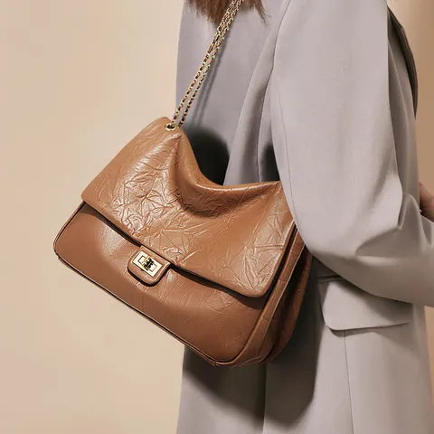 Borsa a Tracolla da Donna in Pelle Trapuntata Vintage Casual Tote con Catena