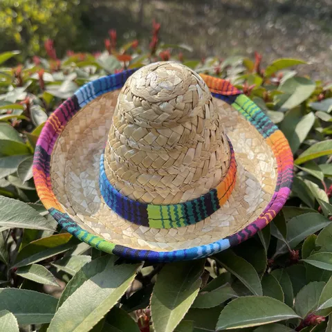 Mini Mexican Sombrero Straw Hat Party Headband Multi Color Ribbon Edge Straw Woven Pet Doll Costume Decorative Hat