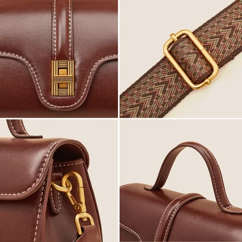Donna Vera Pelle Borsa a Tracolla Minimalista Urbano Manico Superiore Borsa a Spalla Con Chiusura Metallica Cinturino Largo Borsa Casual