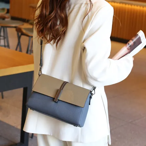 Donna Vera Pelle Borsa a Tracolla Color Block Casual Borsa a Spalla Elegante Borsa Multi-Scomparto