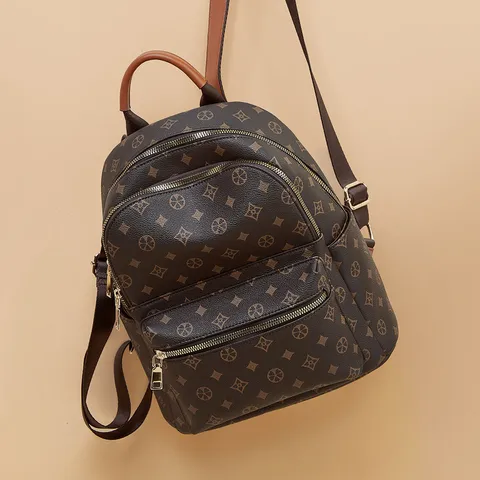 Zaino Casual da Viaggio per Donna Vintage Monogramma Pelle PU Borsa Scolastica Moda Daypack Con Manico e Cerniera