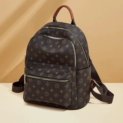 Zaino Casual da Viaggio per Donna Vintage Monogramma Pelle PU Borsa Scolastica Moda Daypack Con Manico e Cerniera